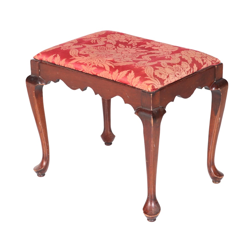 Vintage Queen Anne Style Upholstered Stool