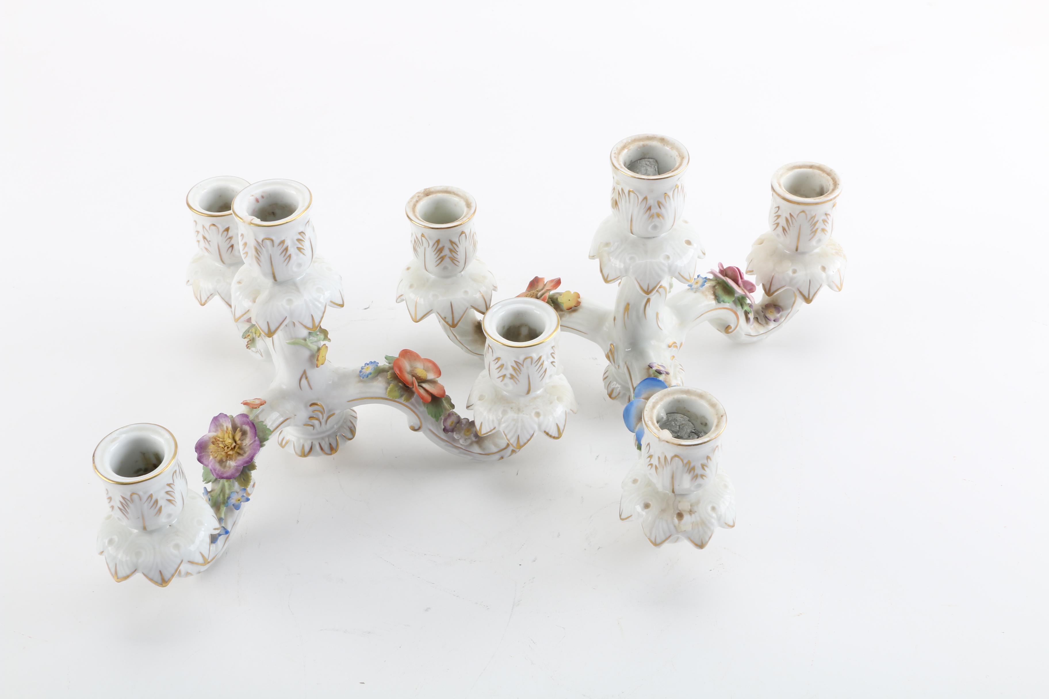 Von Schierholz Hand-Painted Porcelain Figurative Candelabras