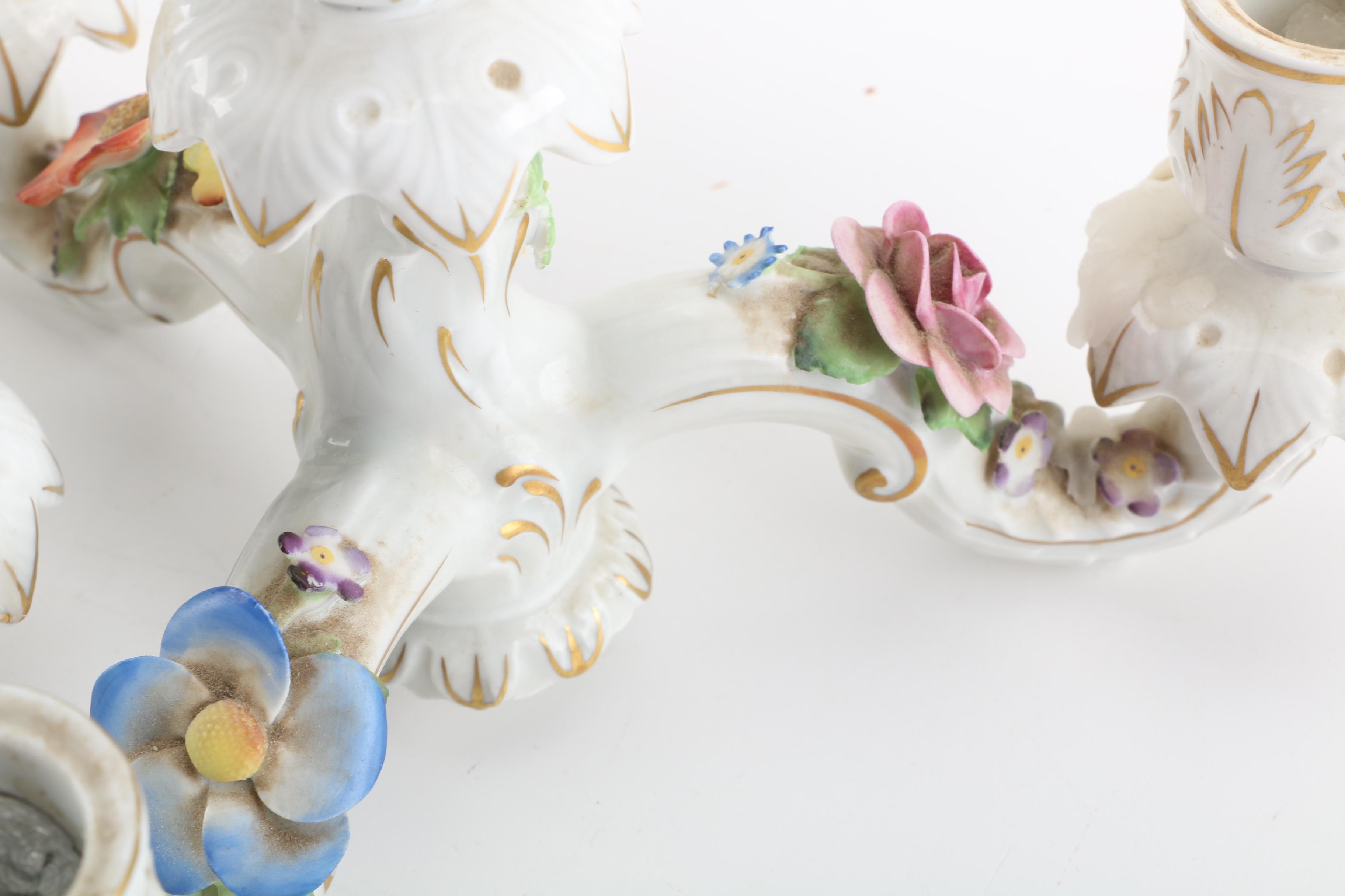 Von Schierholz Hand-Painted Porcelain Figurative Candelabras