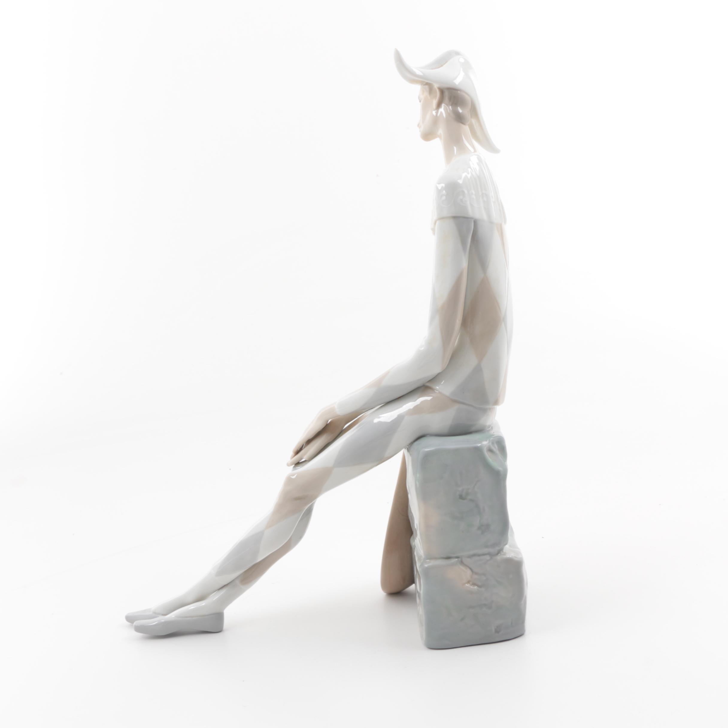 Lladro Harlequin With Mandolin Porcelain Figurine