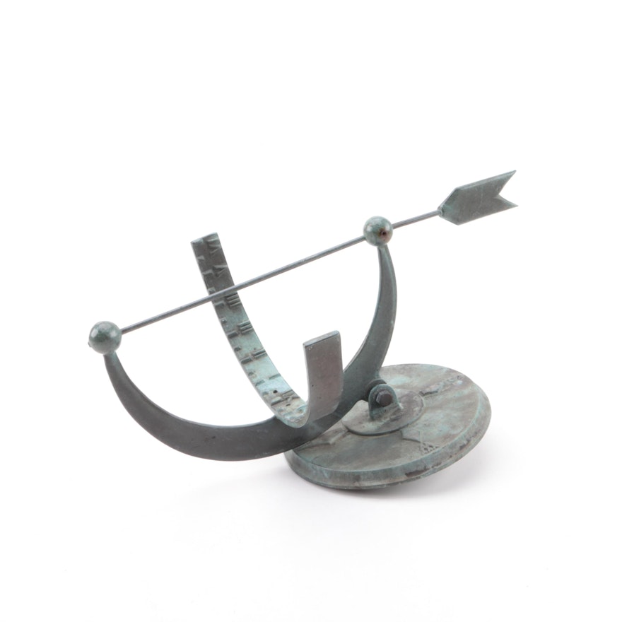 Patinated Bronze Tone Metal Armillary Sundial