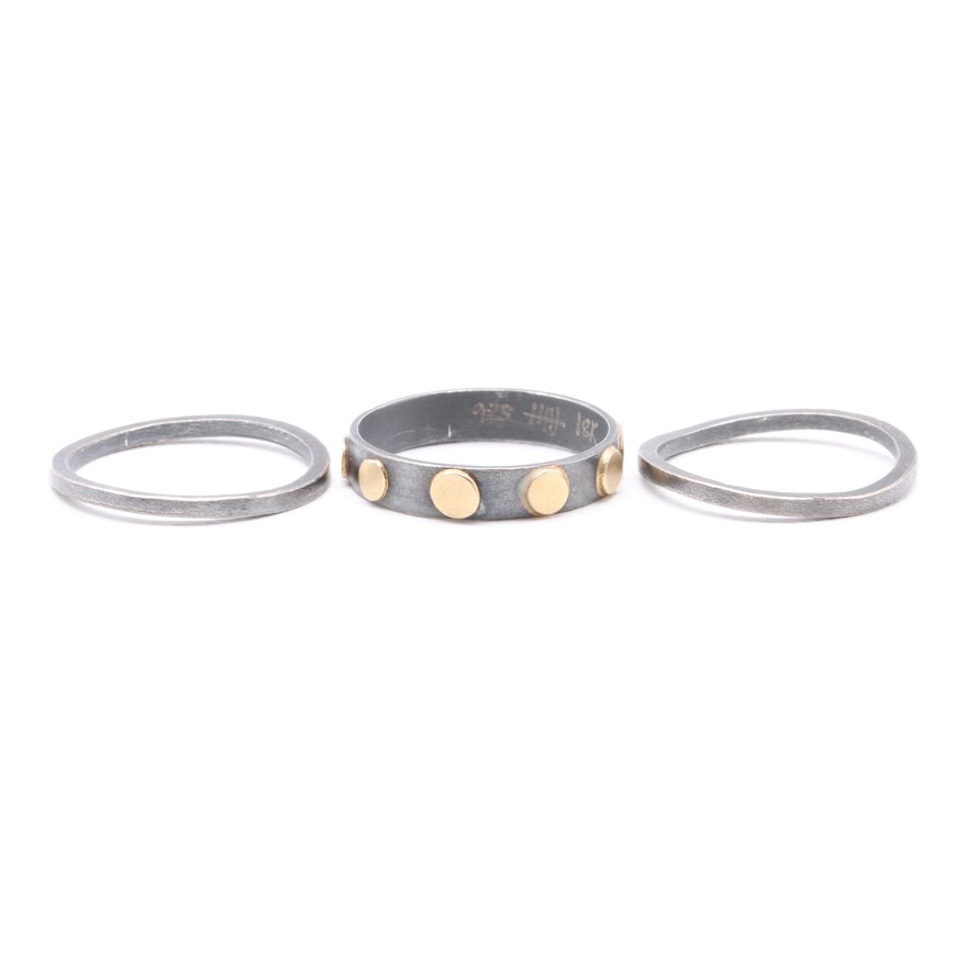 Ylang 23 Sterling Silver Stacking Rings Including 18K Yellow Gold Accents