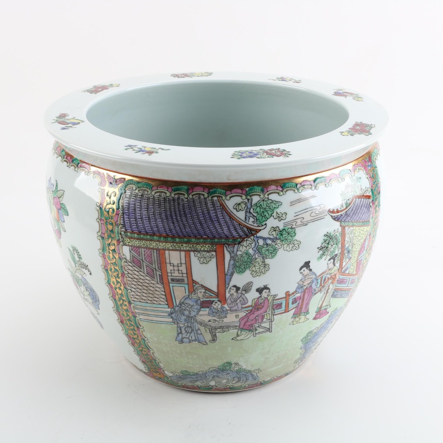 Chinese Hand-Painted Porcelain Fish Bowl Planter