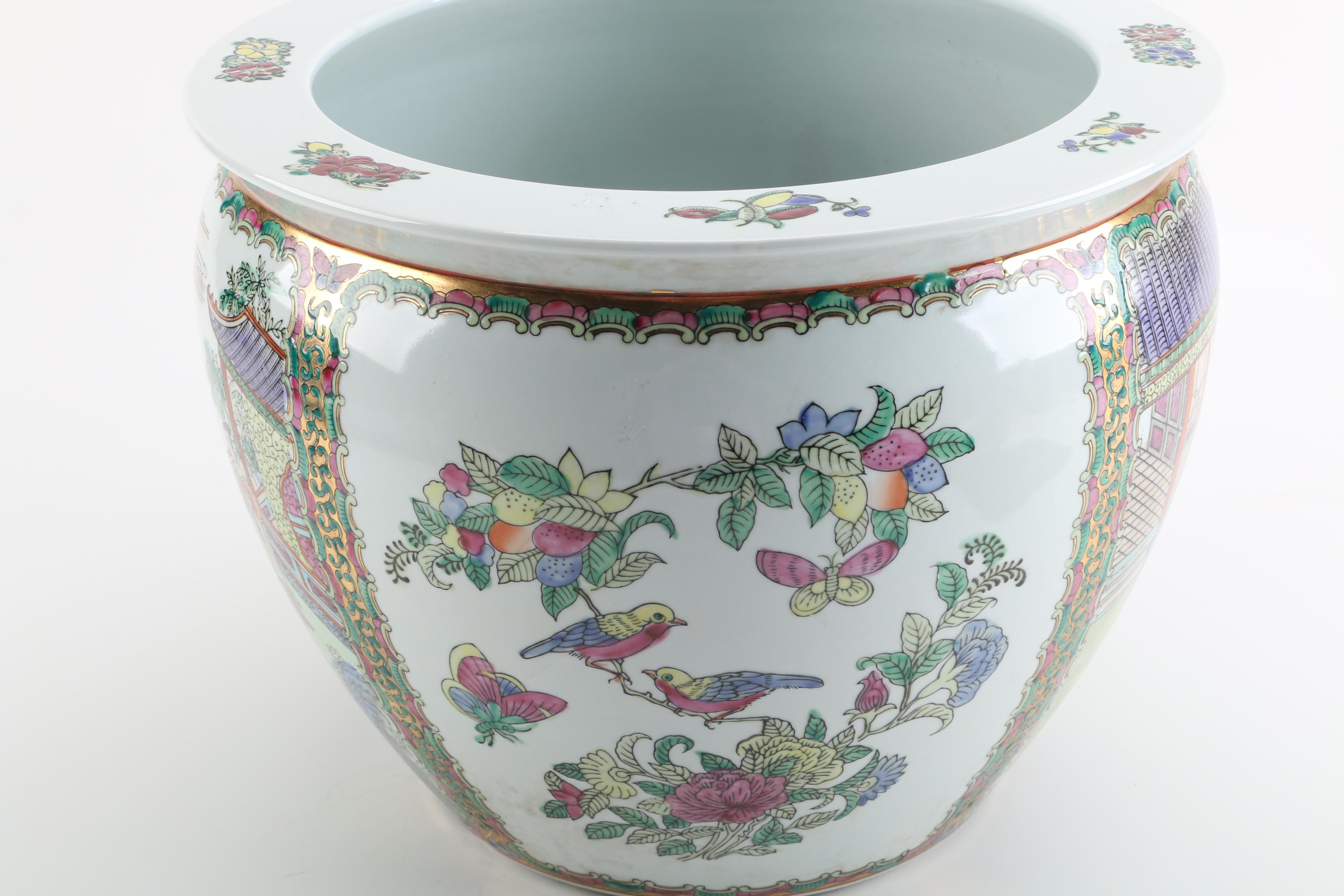 Chinese Hand-Painted Porcelain Fish Bowl Planter
