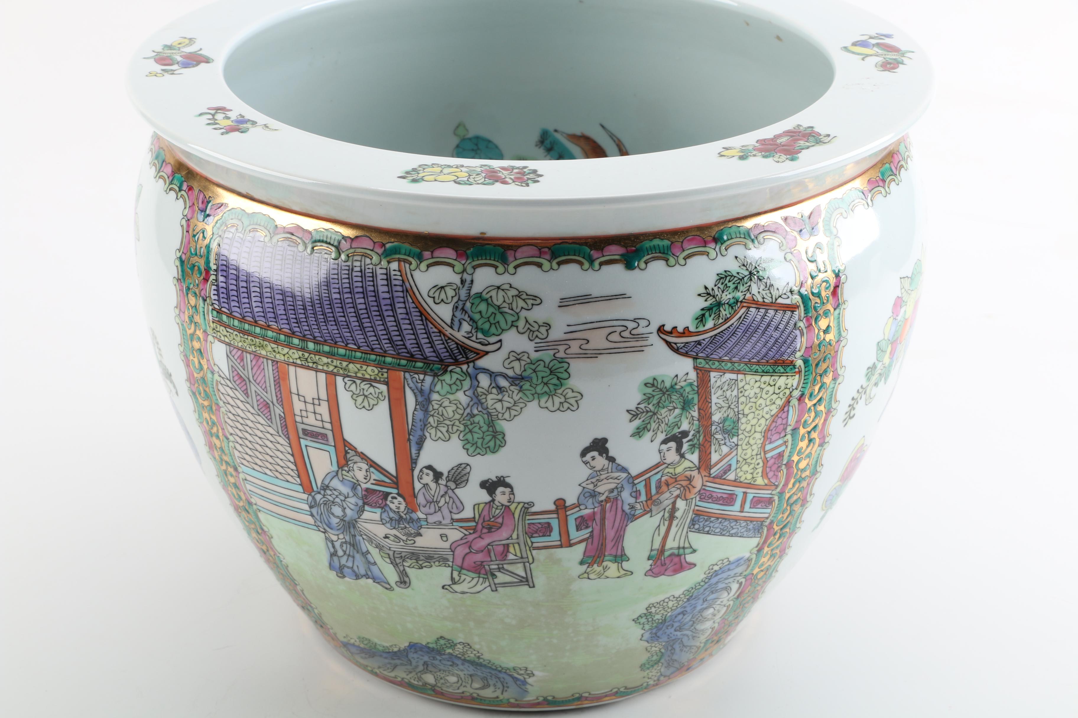 Chinese Hand-Painted Porcelain Fish Bowl Planter
