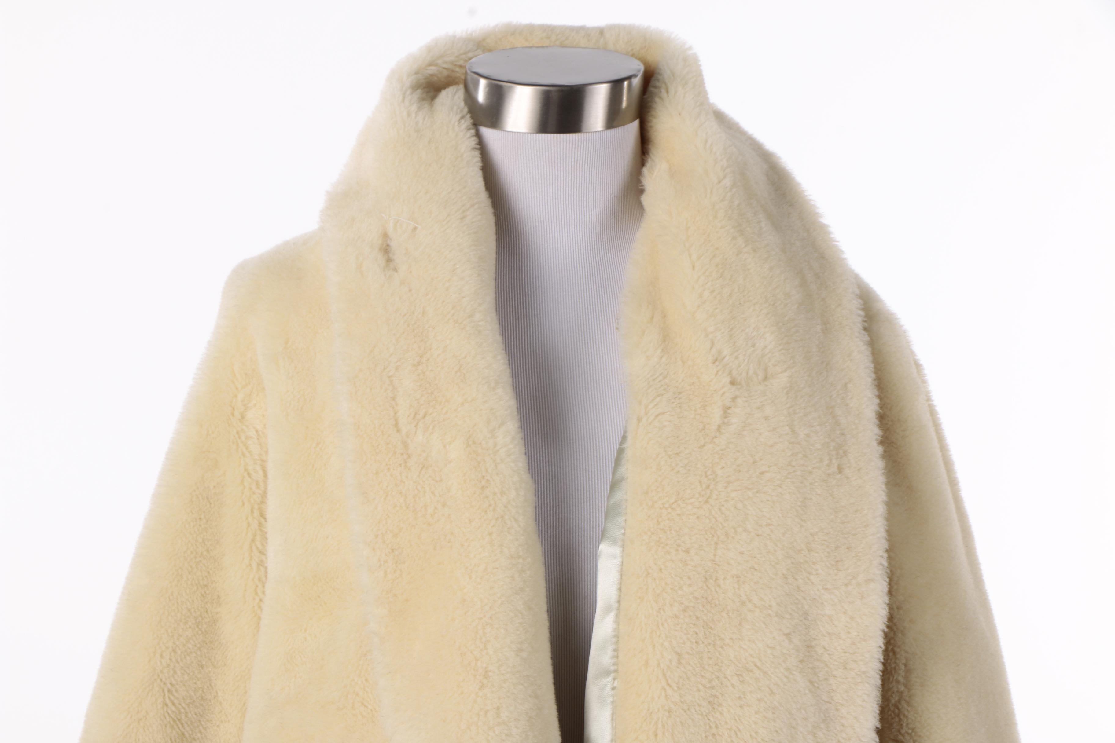 Women's Vintage Donny Tuft Cream Alpaca Fleece Swing Coat