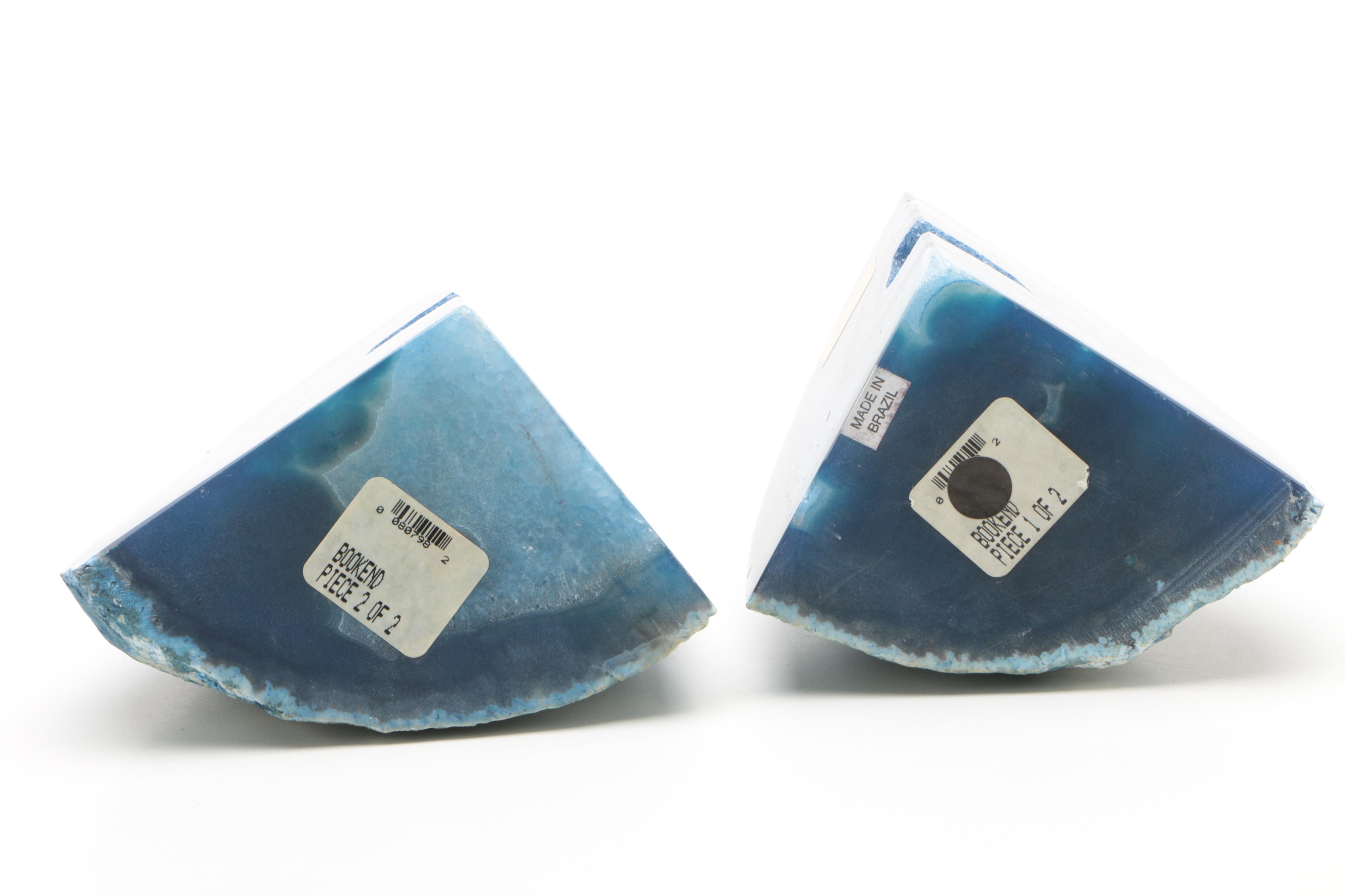 Dyed Agate Geode Bookends and Moss Agate Specimen