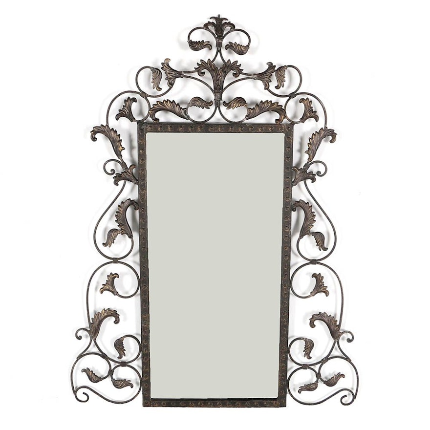 Scrolling Foliate Themed Metal Framed Wall Mirror