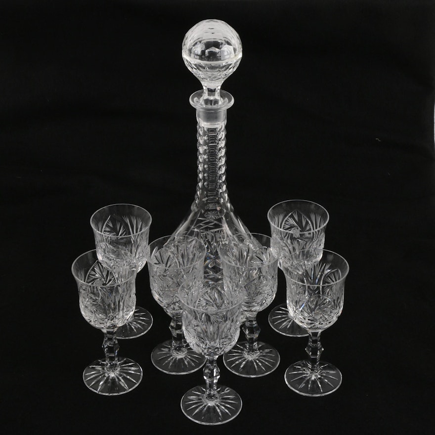 Buzz Starr Motif Crystal Decanter with Cordial Glasses