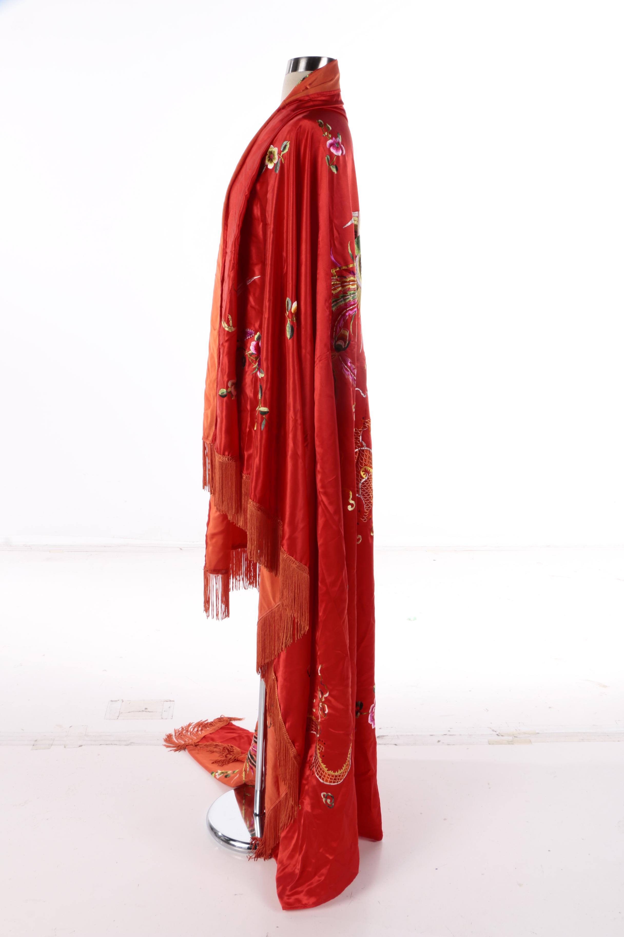 Vintage Chinese Embroidered Shawl and Textile