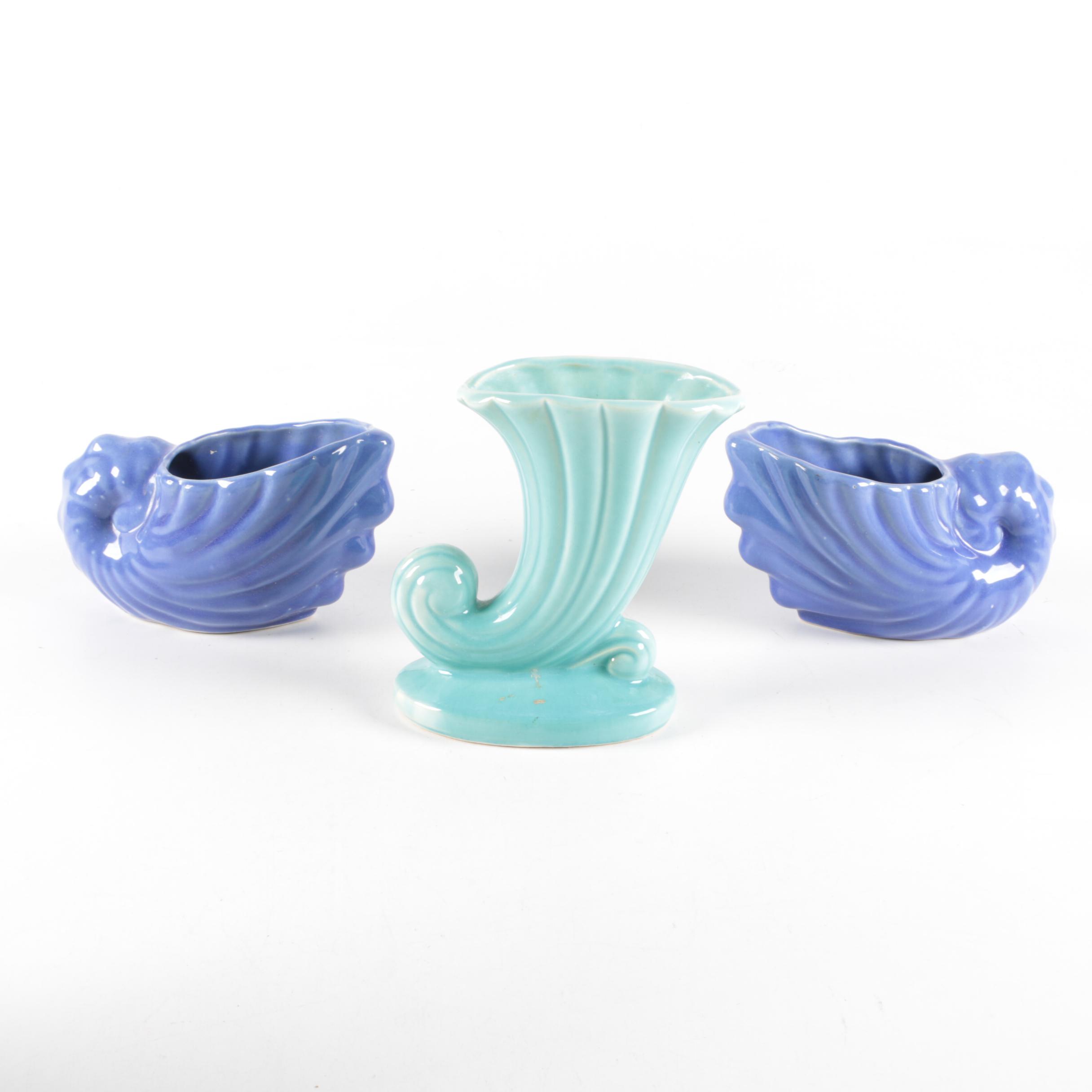 Vintage Blue and Green Ceramic Swirl Planters