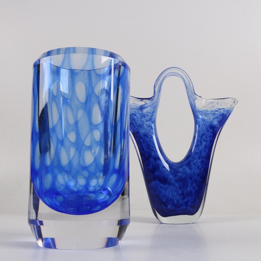Blown Blue Glass Vases