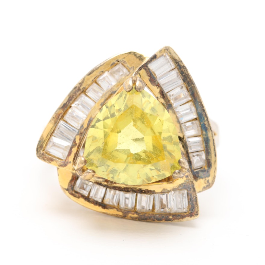 Sterling Silver Synthetic Yellow Sapphire and Cubic Zirconia Ring
