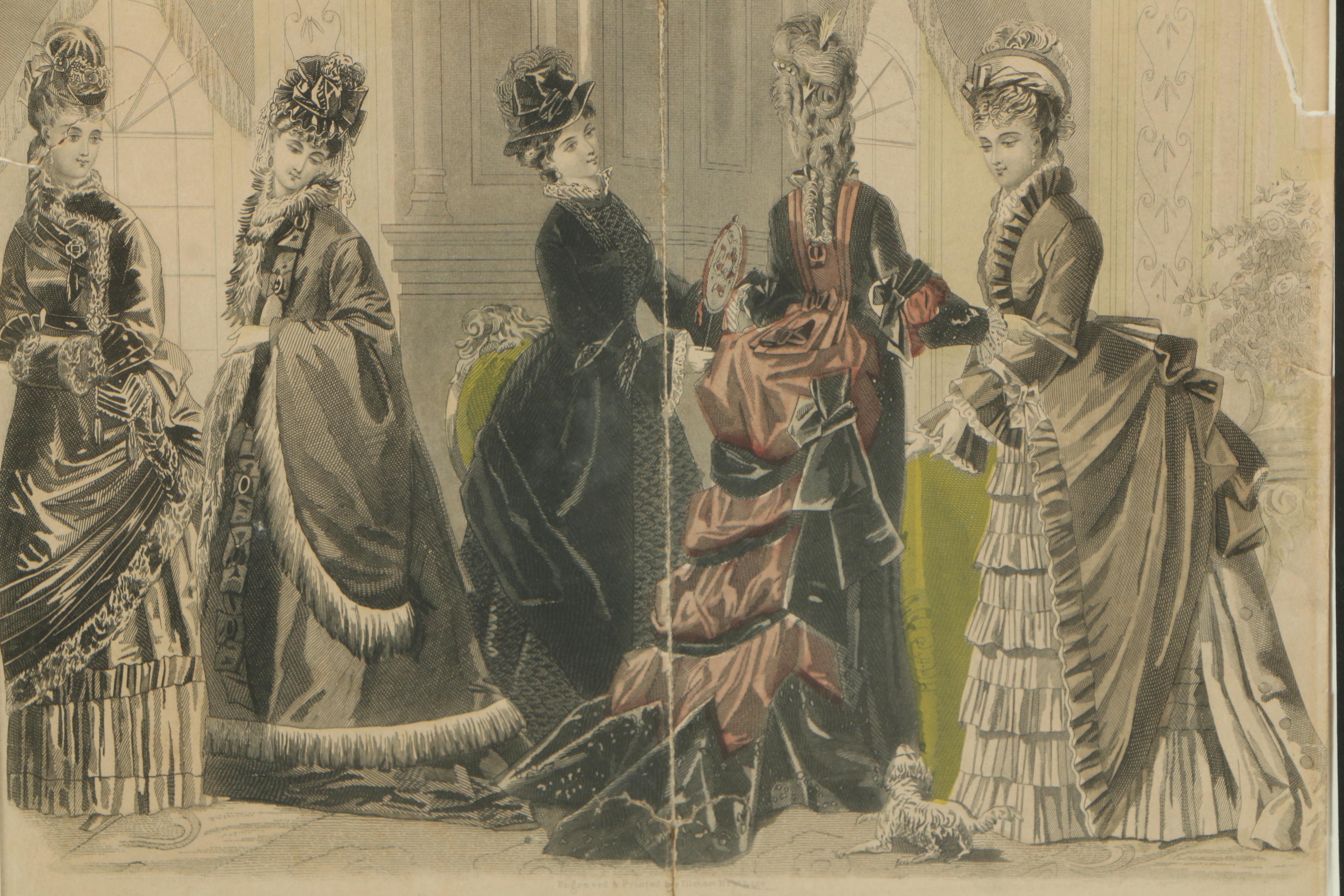 Illman Brothers 1875 "Les Modes Parisiennes" Hand-Colored Engraving