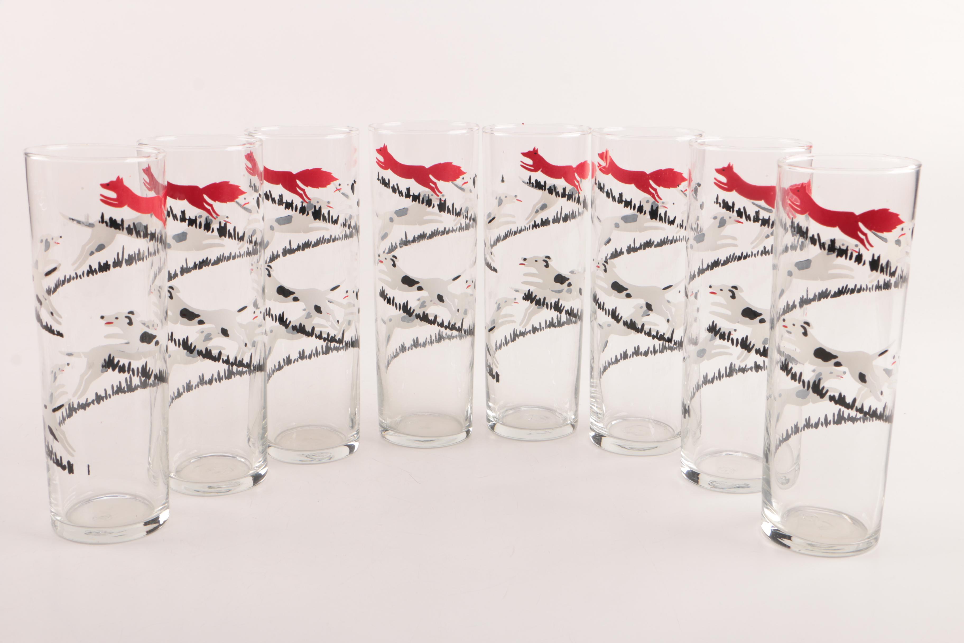 Mid-century Libbey Fox Hunt Motif Glassware