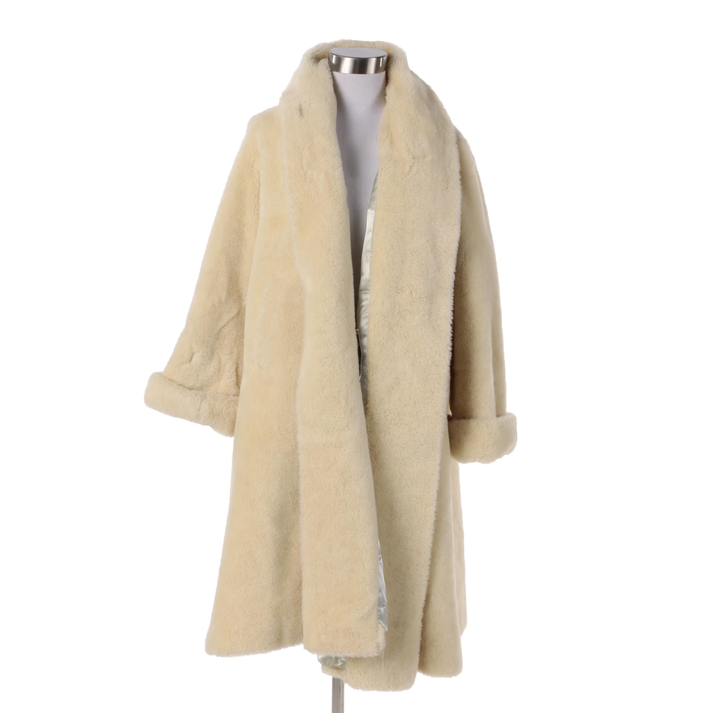 Women's Vintage Donny Tuft Cream Alpaca Fleece Swing Coat