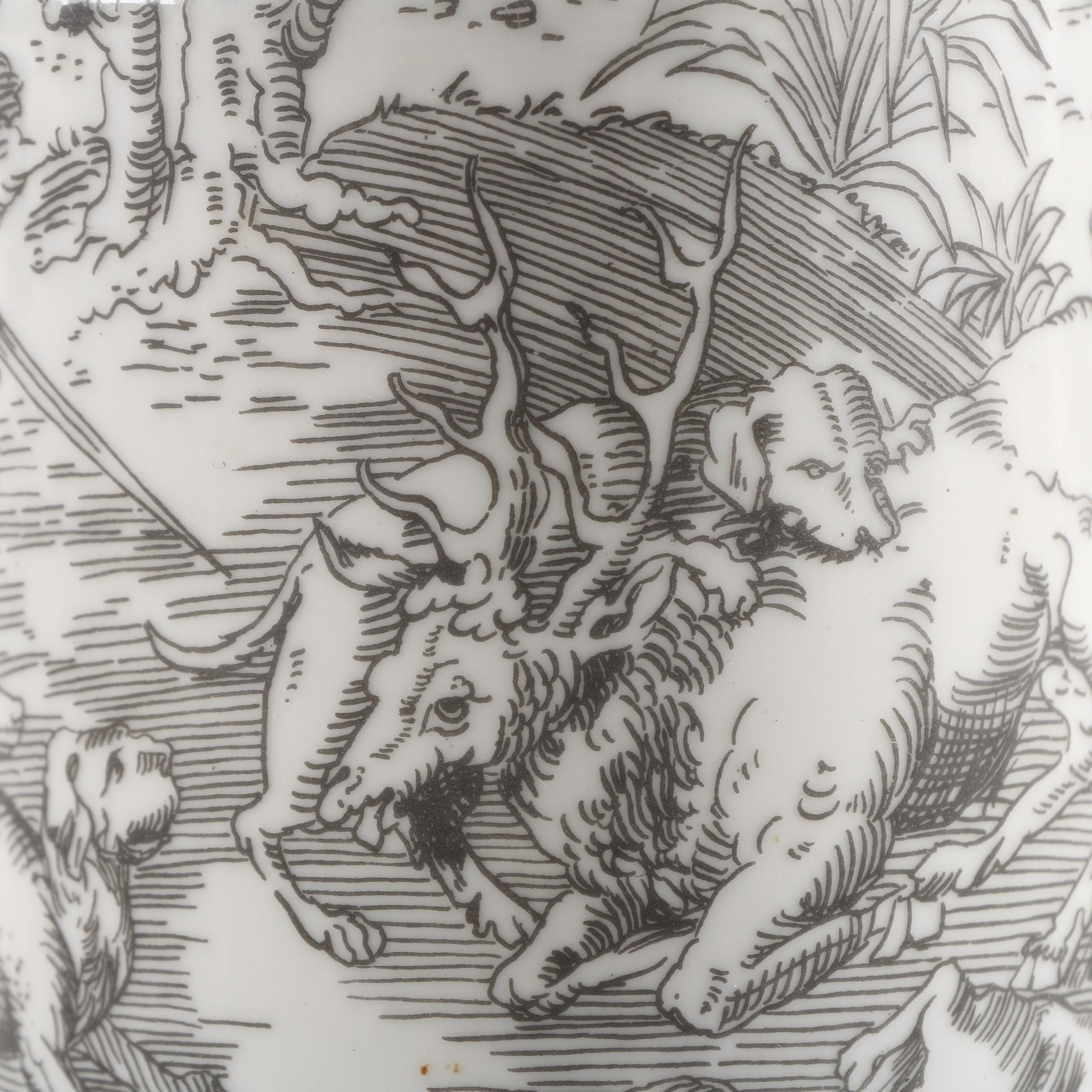 Calaryce Spanish Porcelain Jar Featuring Hunting Motif