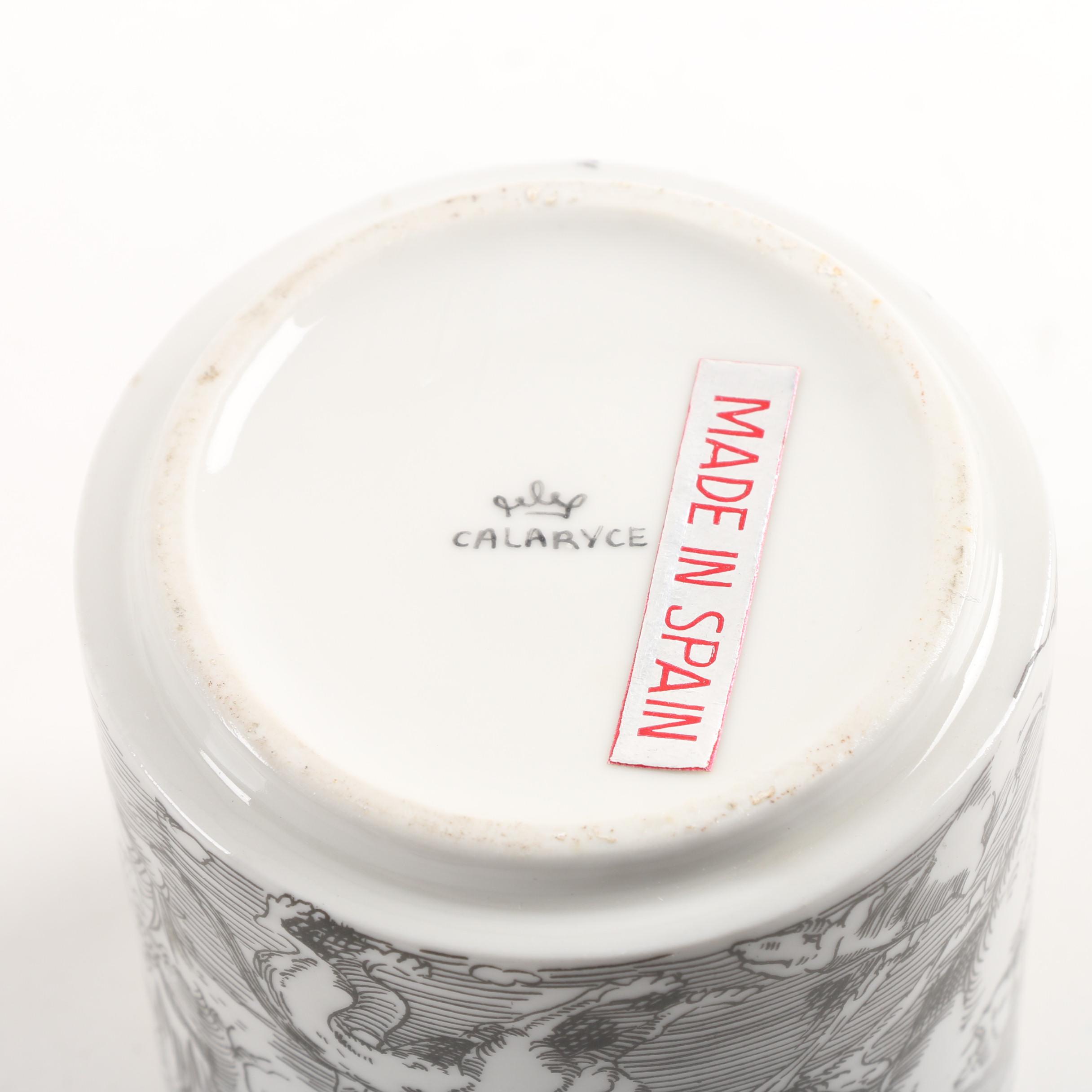 Calaryce Spanish Porcelain Jar Featuring Hunting Motif