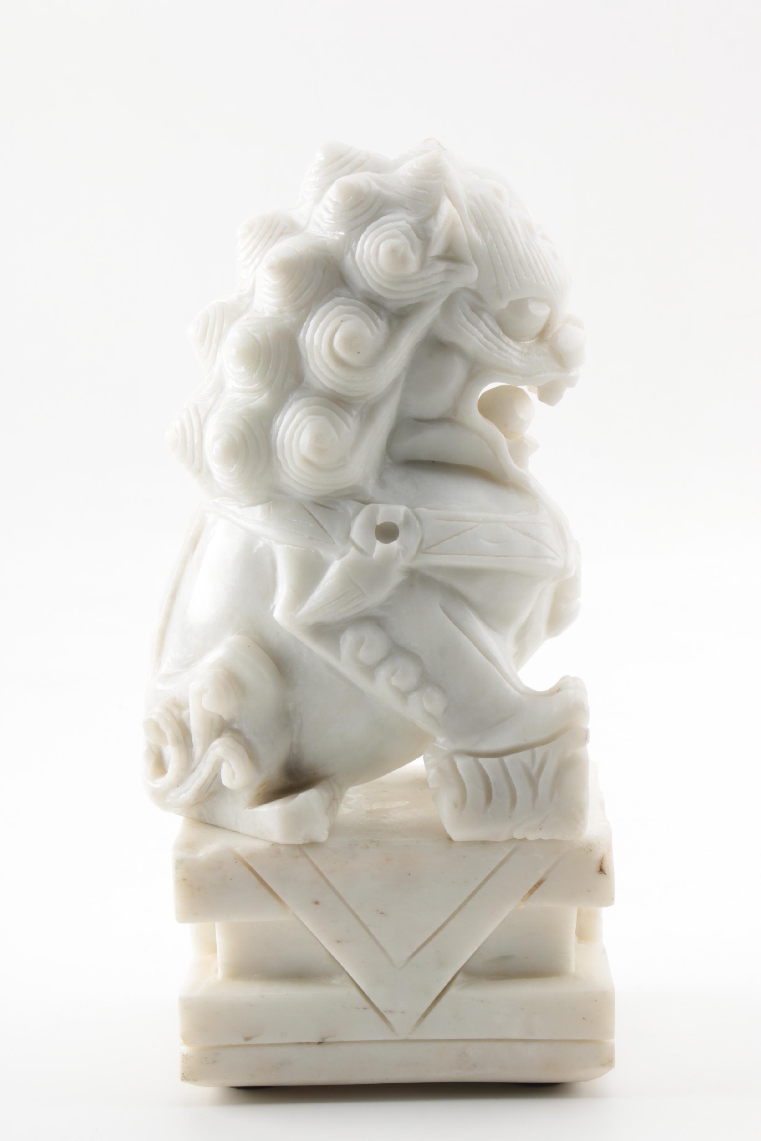 Marble Guardian Lion Statue and Stand