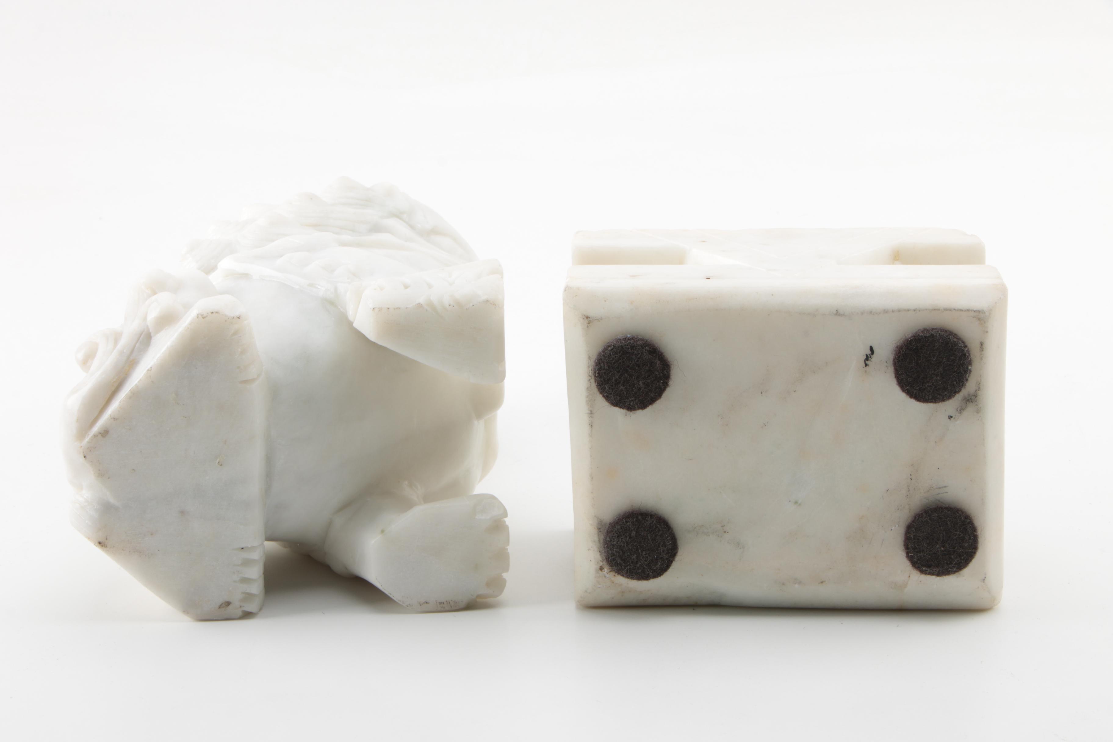 Marble Guardian Lion Statue and Stand