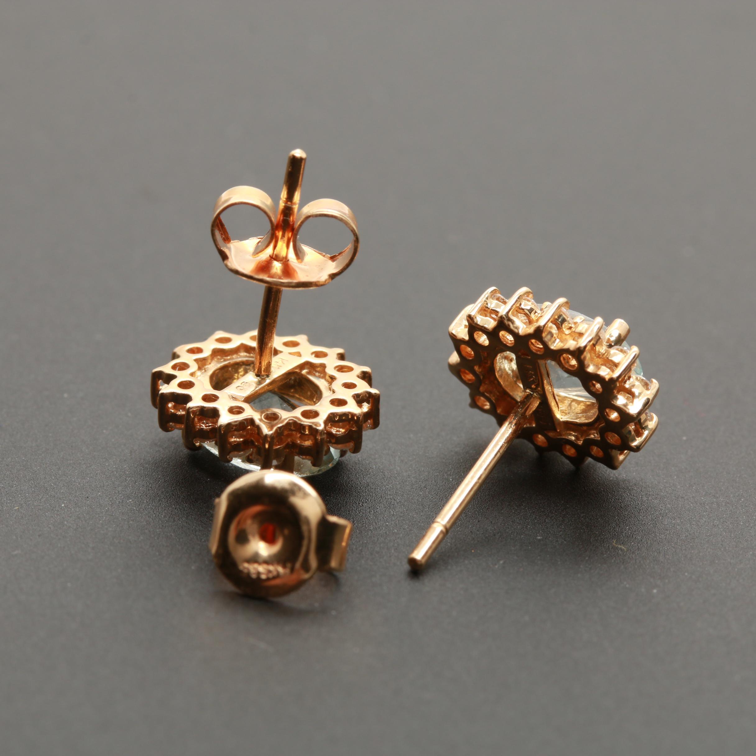 14K Yellow Gold Aquamarine and Diamond Earrings