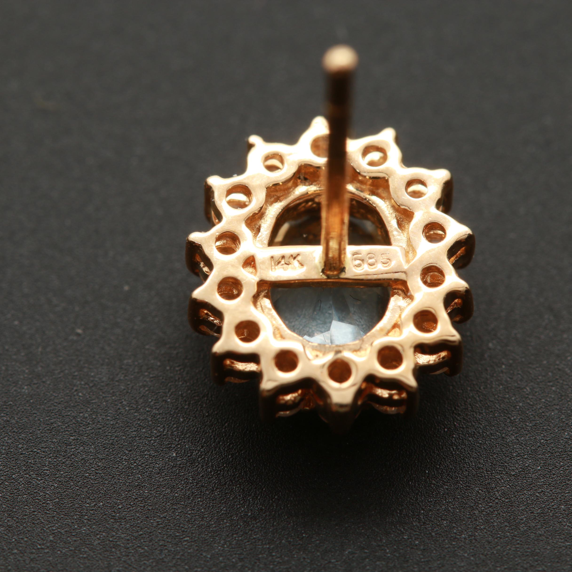 14K Yellow Gold Aquamarine and Diamond Earrings