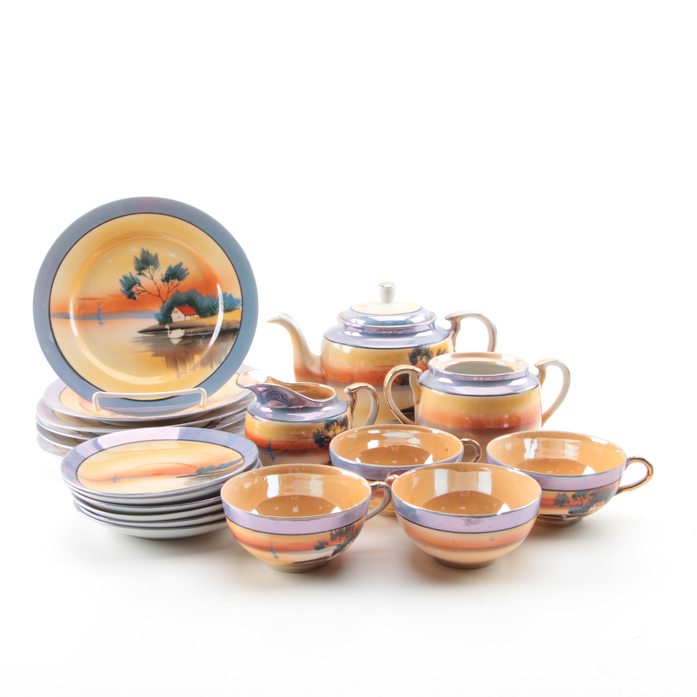 Vintage Hotta Yu Shoten & Co. Pottery Japanese Lusterware Tea Service