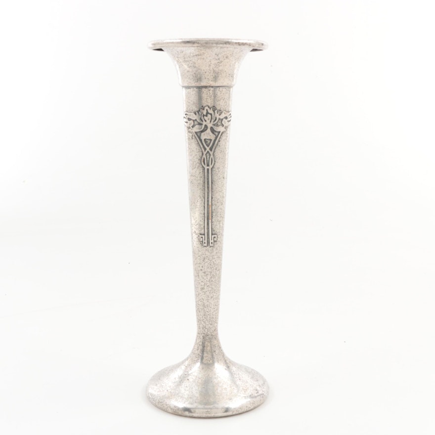Antique Art Nouveau  Mixed Metal Silver Plated Trumpet Vase