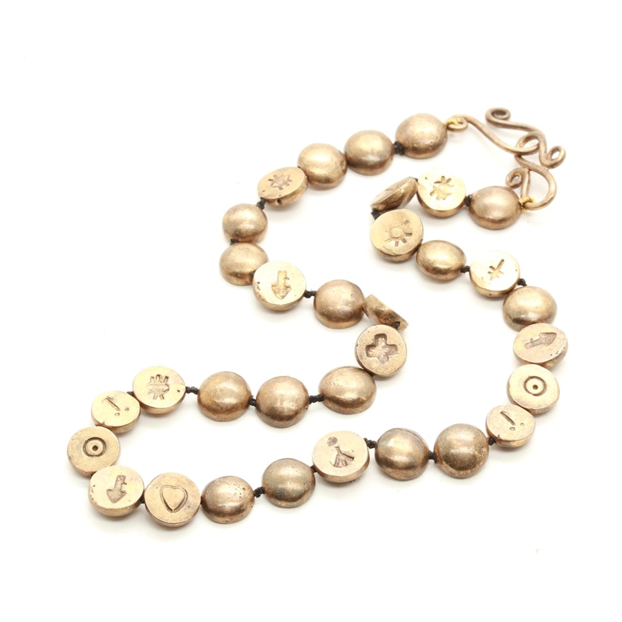 Gold Wash on Sterling Silver Button-Shaped Link Necklace