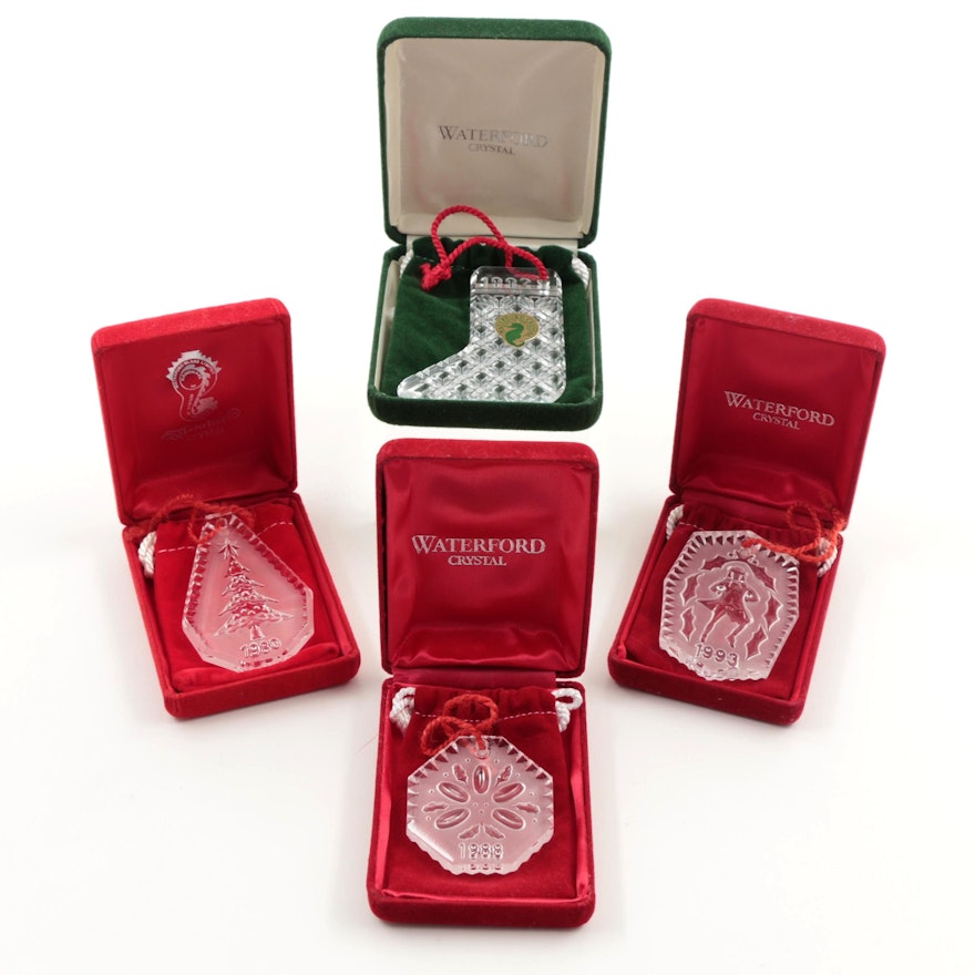 Four Waterford Crystal Commemorative Christmas Ornaments