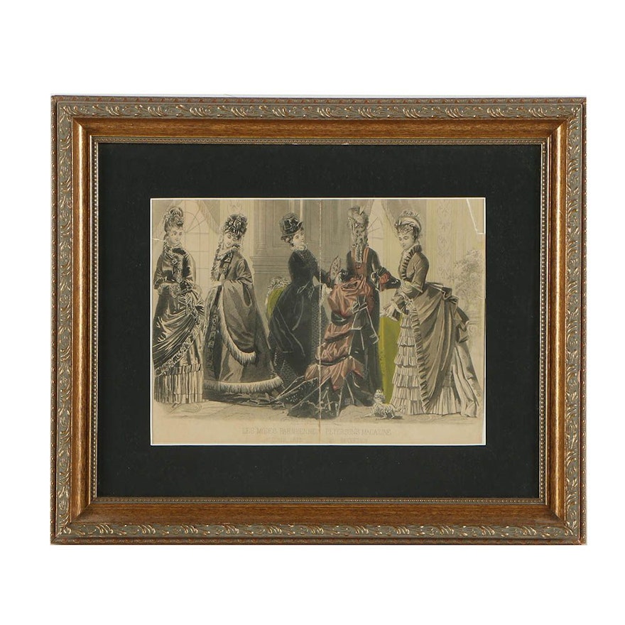 Illman Brothers 1875 "Les Modes Parisiennes" Hand-Colored Engraving