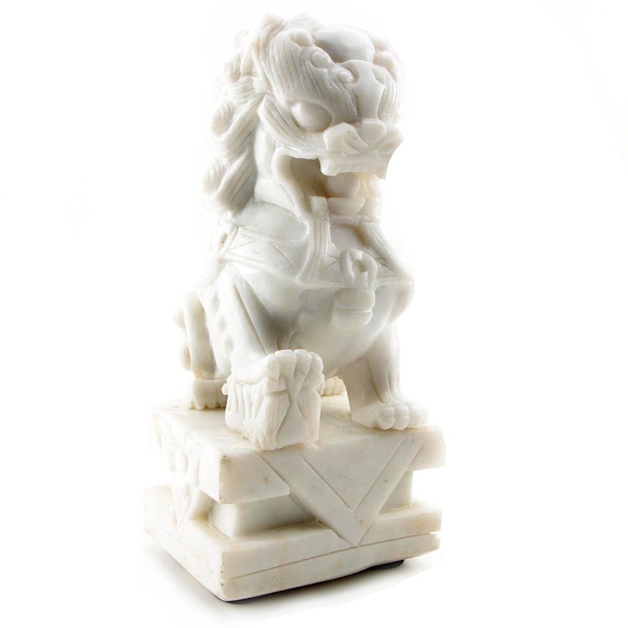 Marble Guardian Lion Statue and Stand
