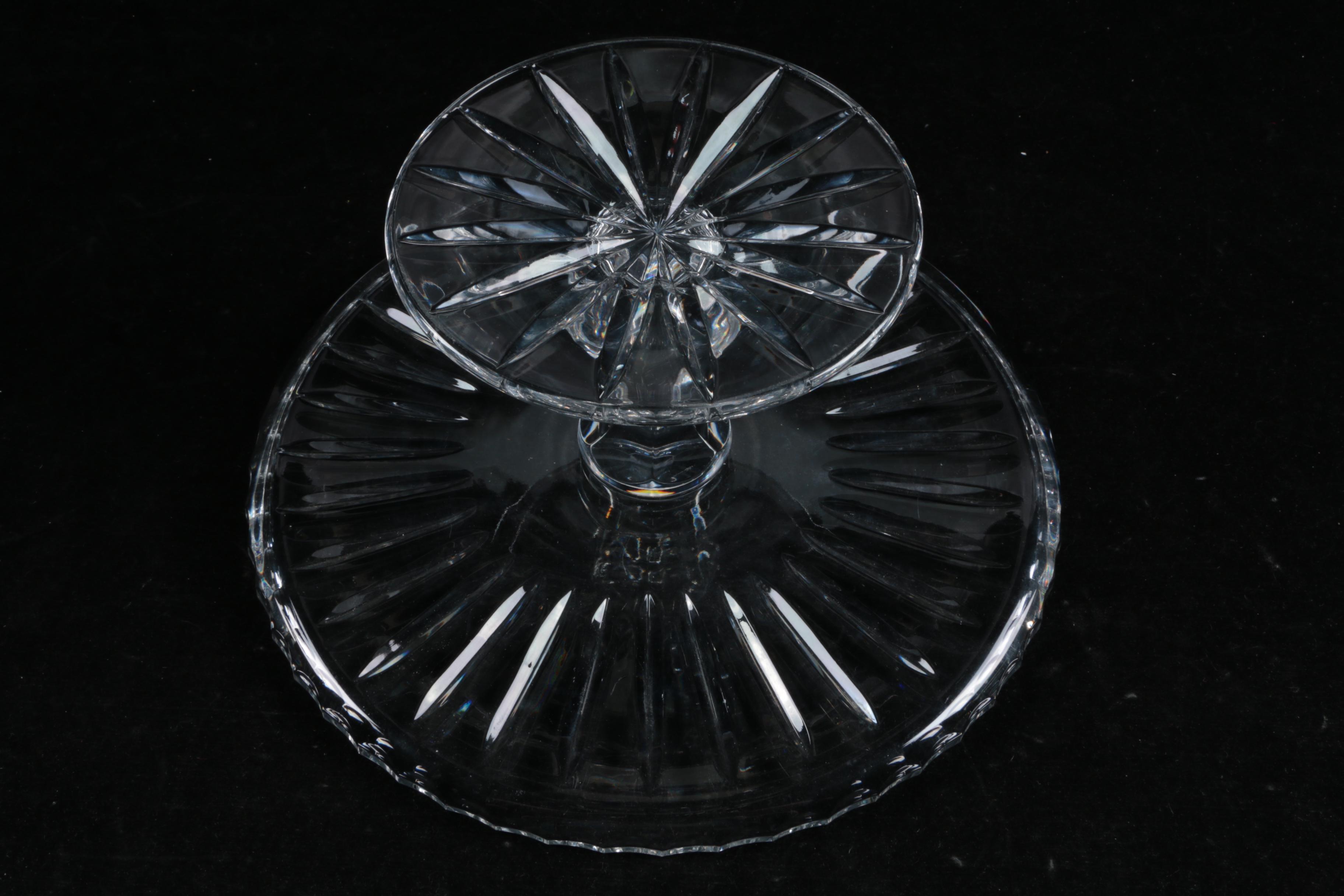 Crystal Cake Plate with Waterford Crystal Cheese Knives