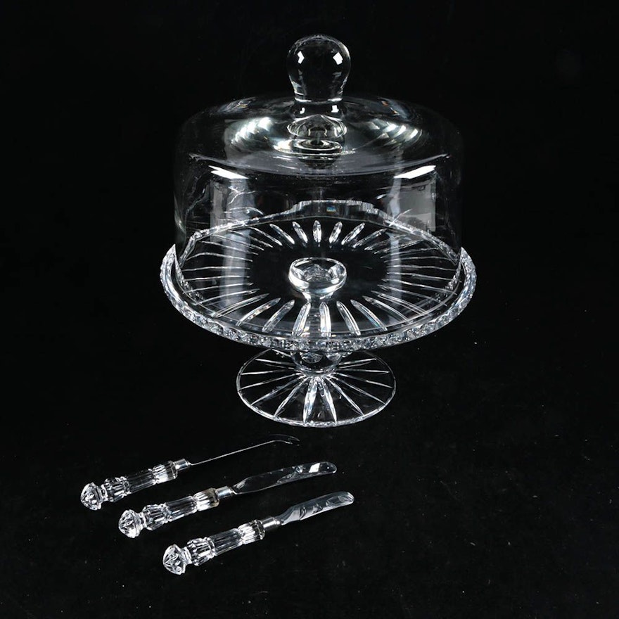Crystal Cake Plate with Waterford Crystal Cheese Knives