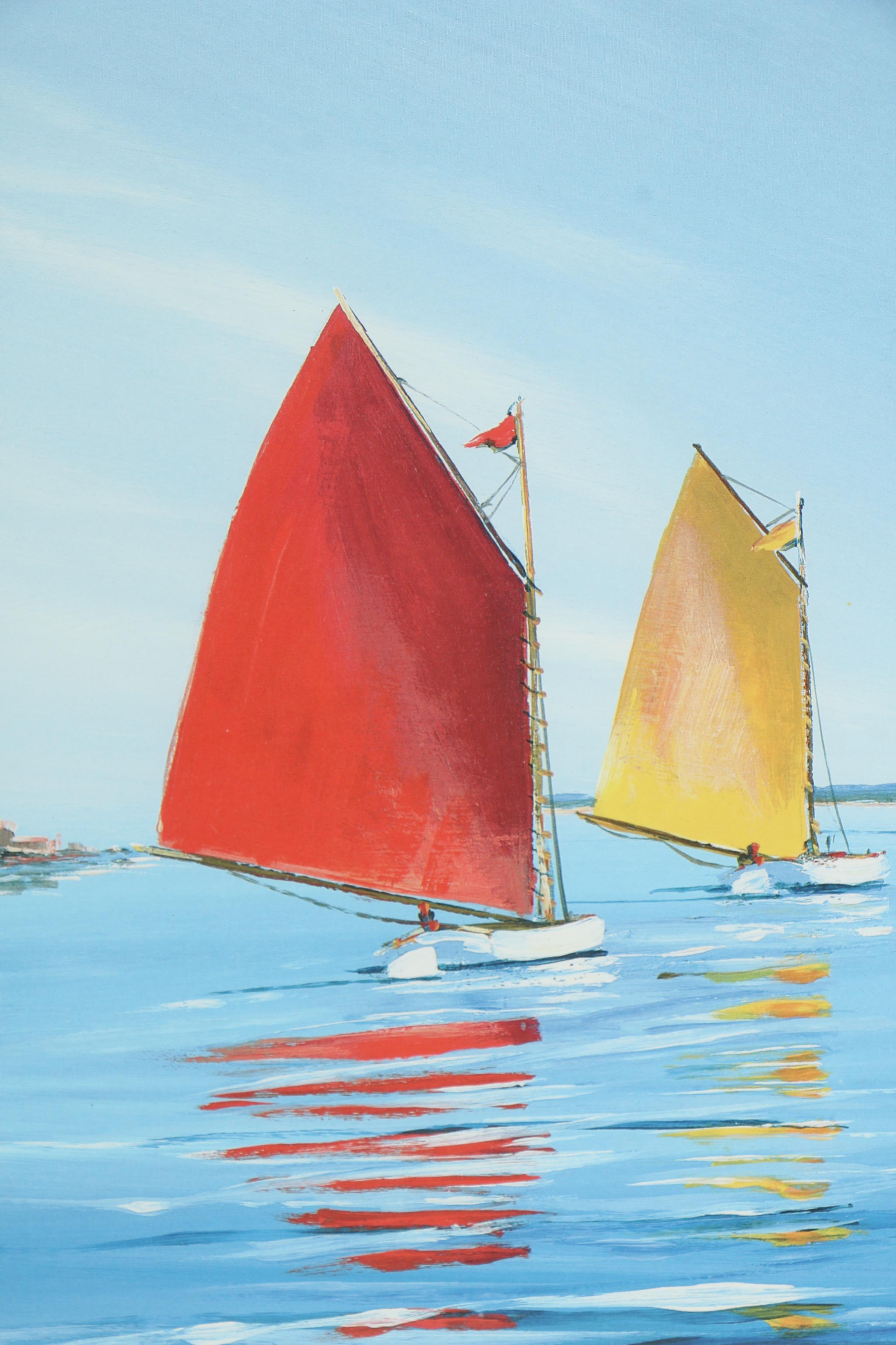 Trio of After Sally Caldwell Fisher Giclee Prints of Sailboats