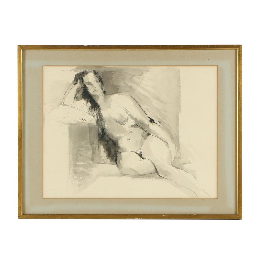 Ink Wash Painting of Nude Figure