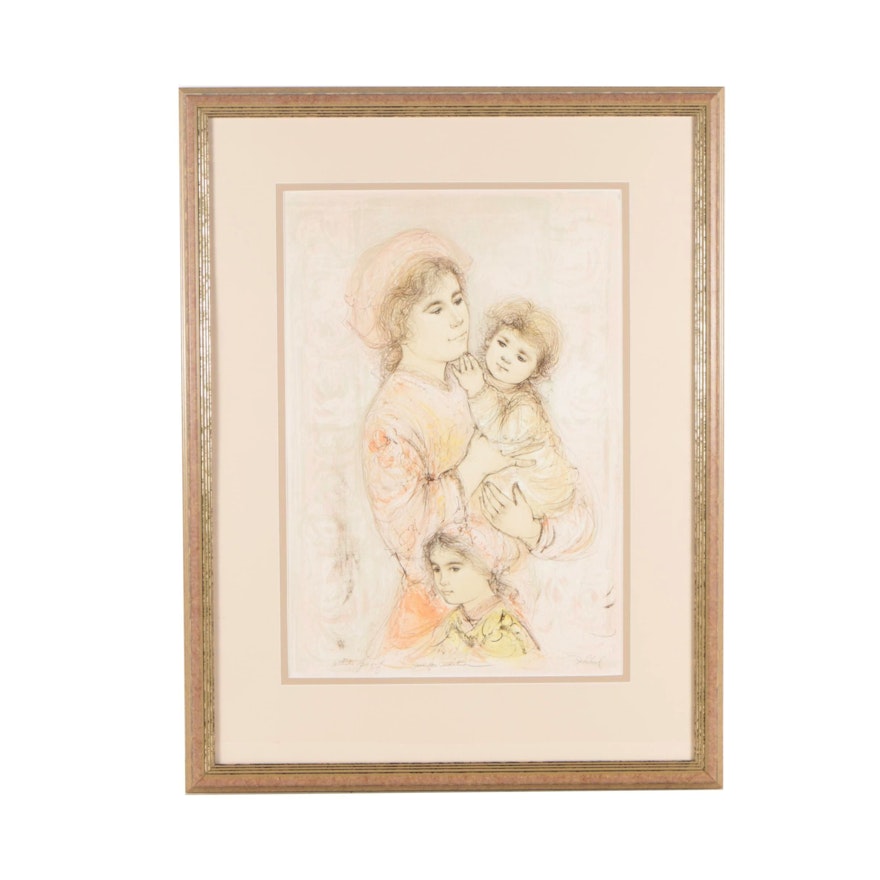 Edna Hibel 1983 Artist's Proof Color Lithograph "Nava and Children"