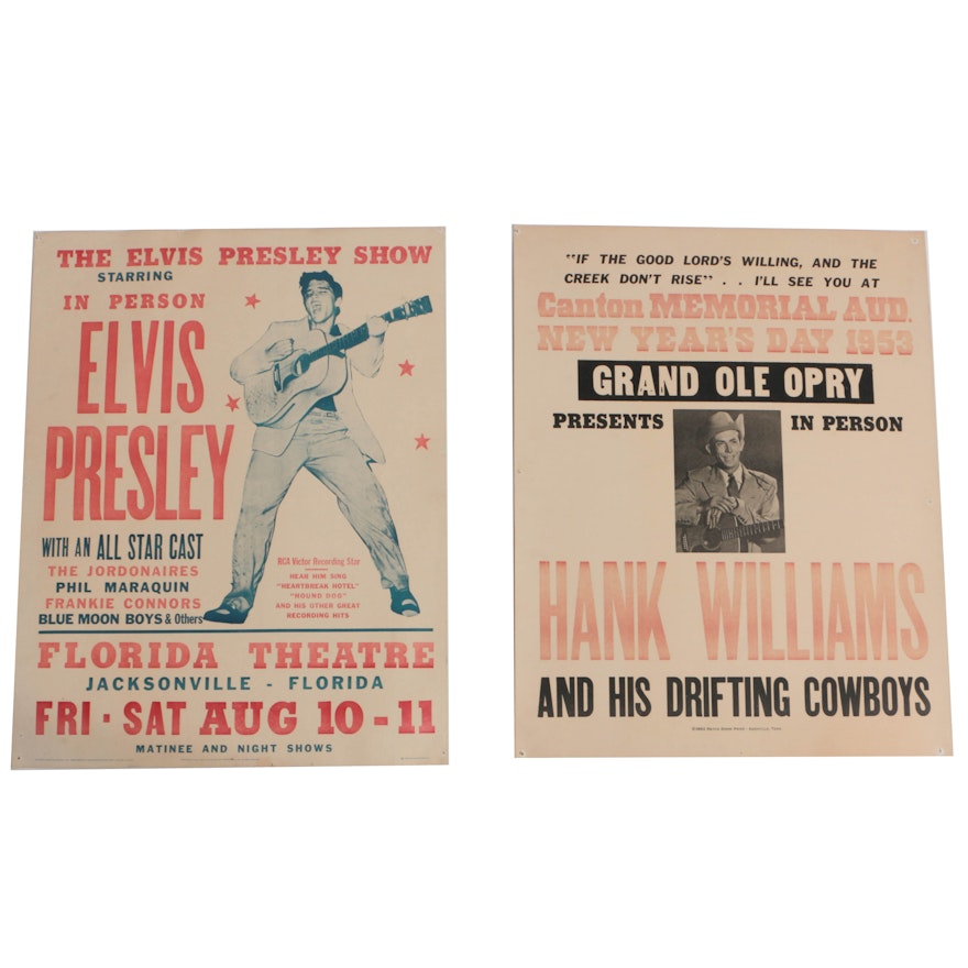 Hatch Show Print Reproduction Elvis Presley and Hank Williams Concert Posters