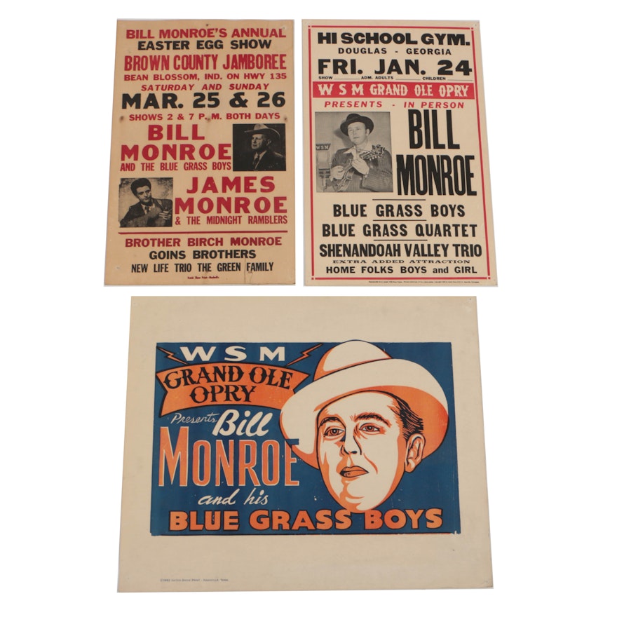 Collection of Three Vintage Reproduction Bill Monroe Concert Posters