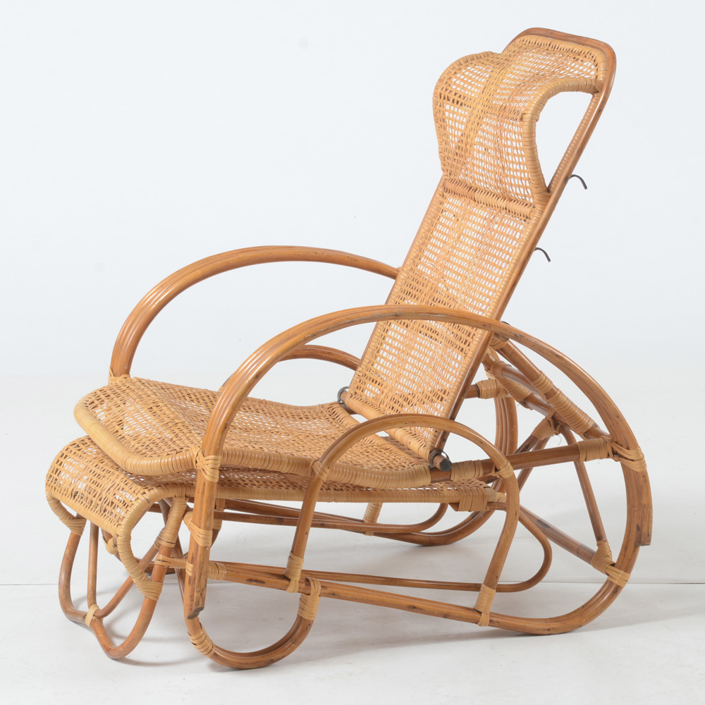 Woven Cane Chair and Woven Cane and Bamboo Outdoor Recliner