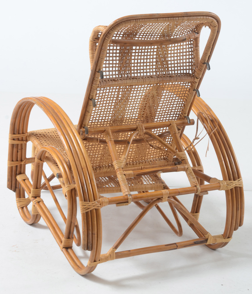 Woven Cane Chair and Woven Cane and Bamboo Outdoor Recliner