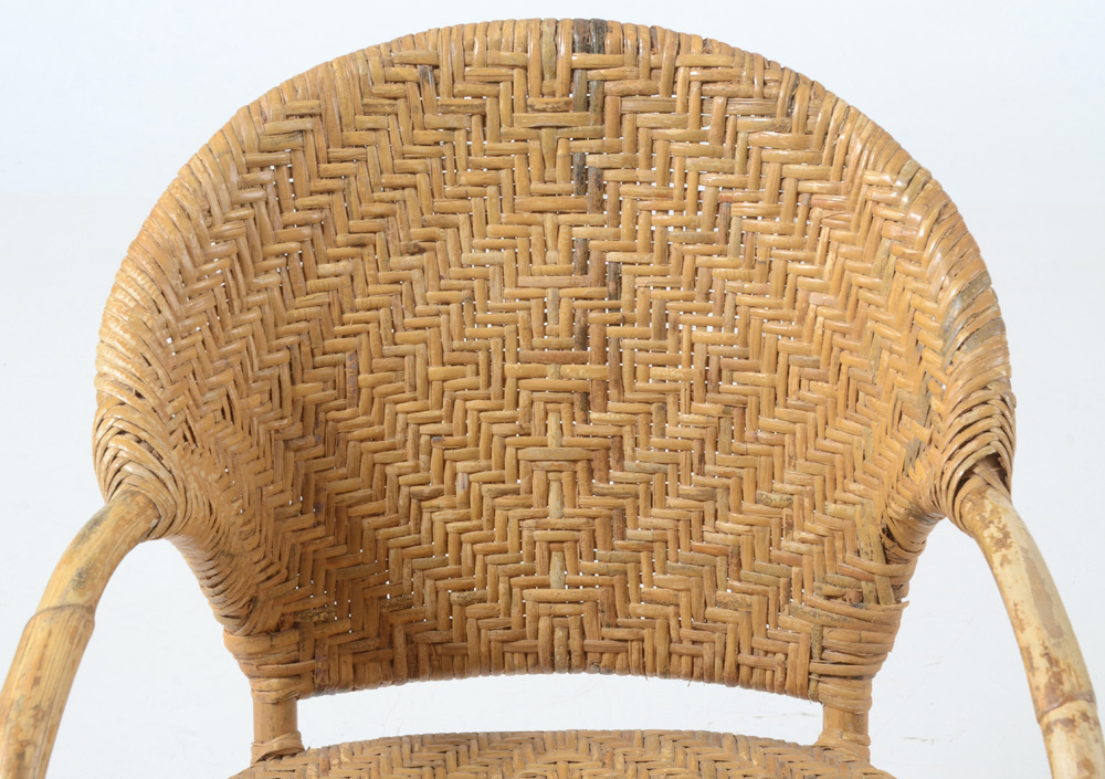 Woven Cane Chair and Woven Cane and Bamboo Outdoor Recliner