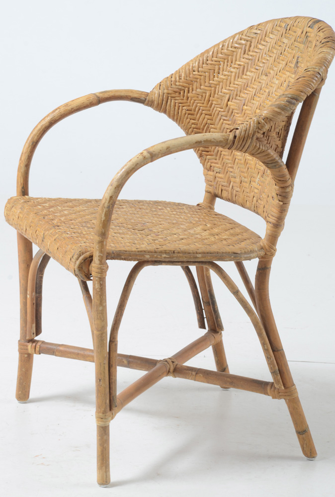 Woven Cane Chair and Woven Cane and Bamboo Outdoor Recliner