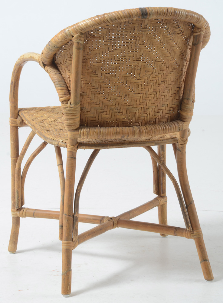 Woven Cane Chair and Woven Cane and Bamboo Outdoor Recliner