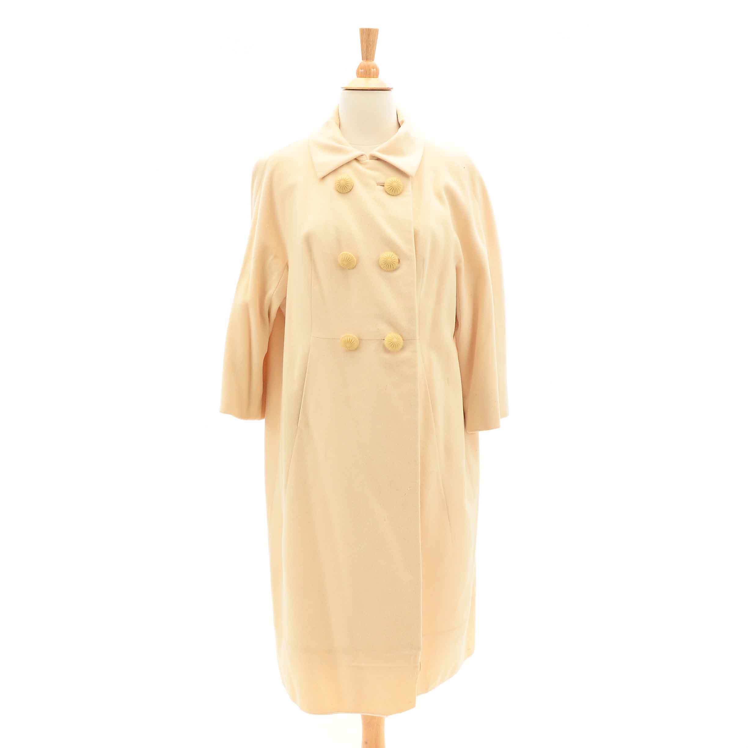 1960s Vintage M. K. Loo Custom Tailored Ivory Wool Double-Breasted Coat