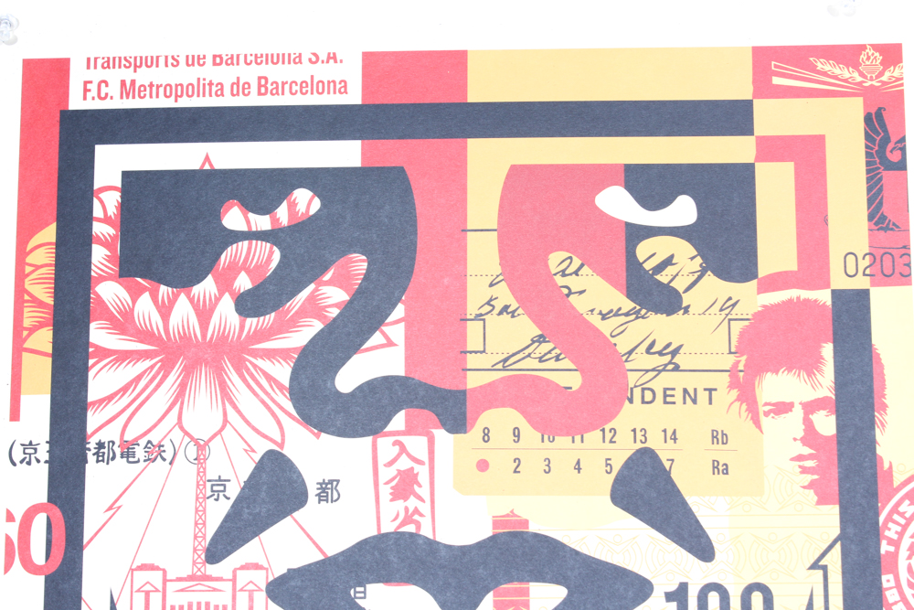 Shepard Fairey Signed 2018 "3 Face Collage" Offset Triptych