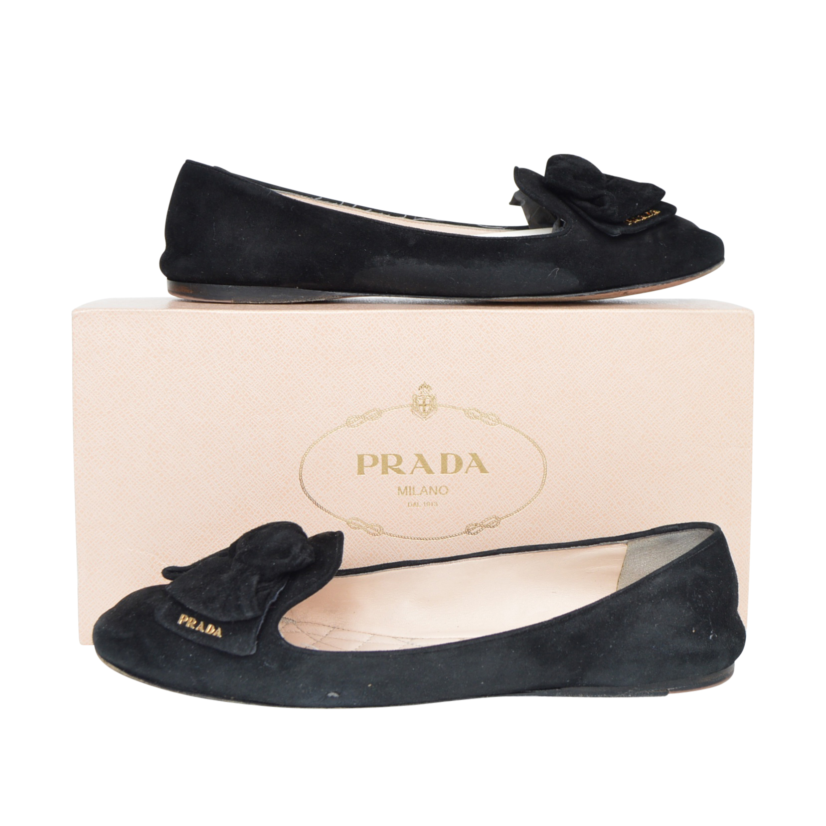 Prada Black Suede Flats with Suede Bows