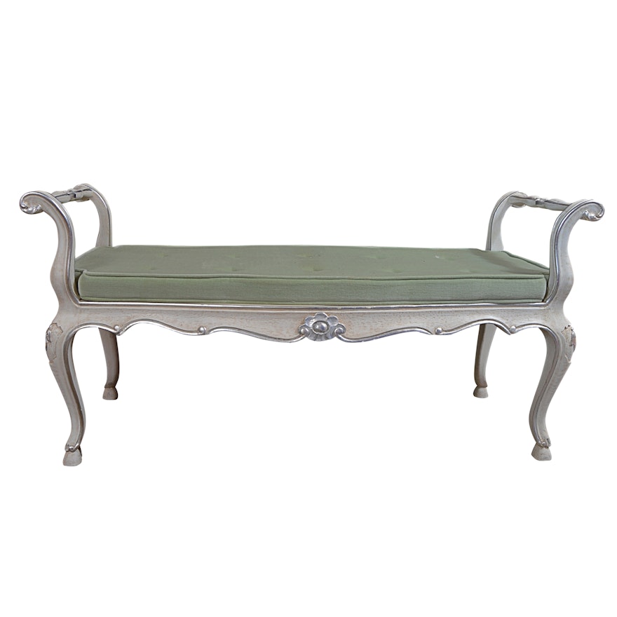 Louis XV Style Silver-Painted Wood Bench