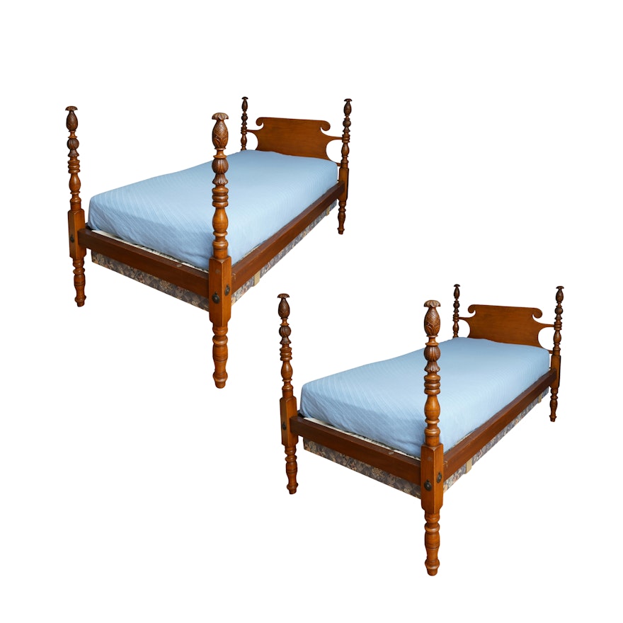 Pineapple Finial Four Poster Twin Bed Frame Pair
