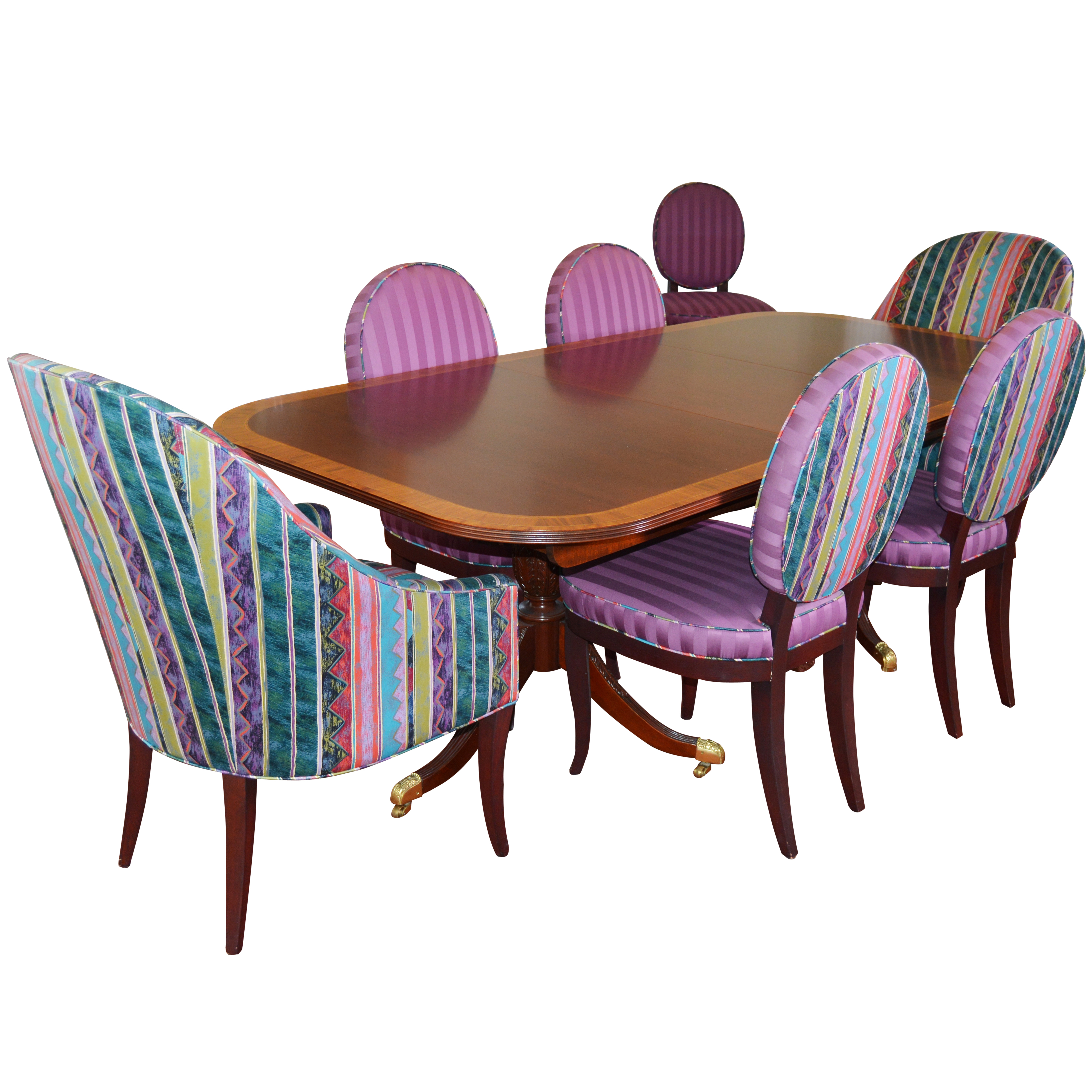Hepplewhite Style Dining Table and Upholstered Chairs by Councill